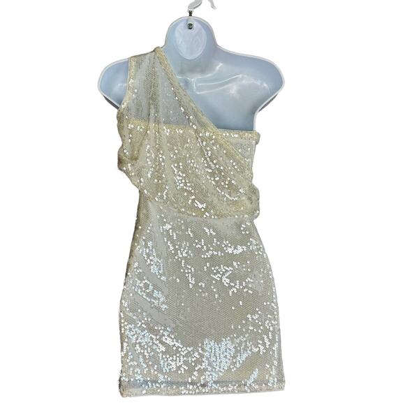 Superdown White Sequin Mini Dress XXS One Shoulder Bodycon Cocktail Club $94 NEW - Picture 7 of 10